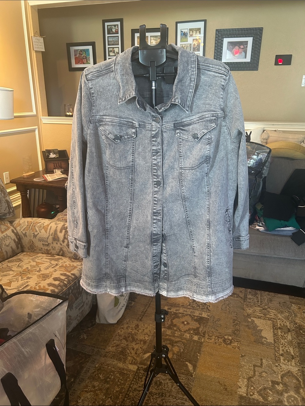 LOGO by Lori Goldstein Washed Grey Jean Jacket
